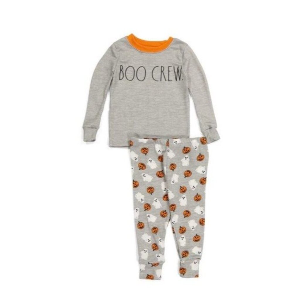 Rae Dunn Boo Crew Toddler Pajamas 4T Gray Halloween Ghost Pumpkin 95% Polyester